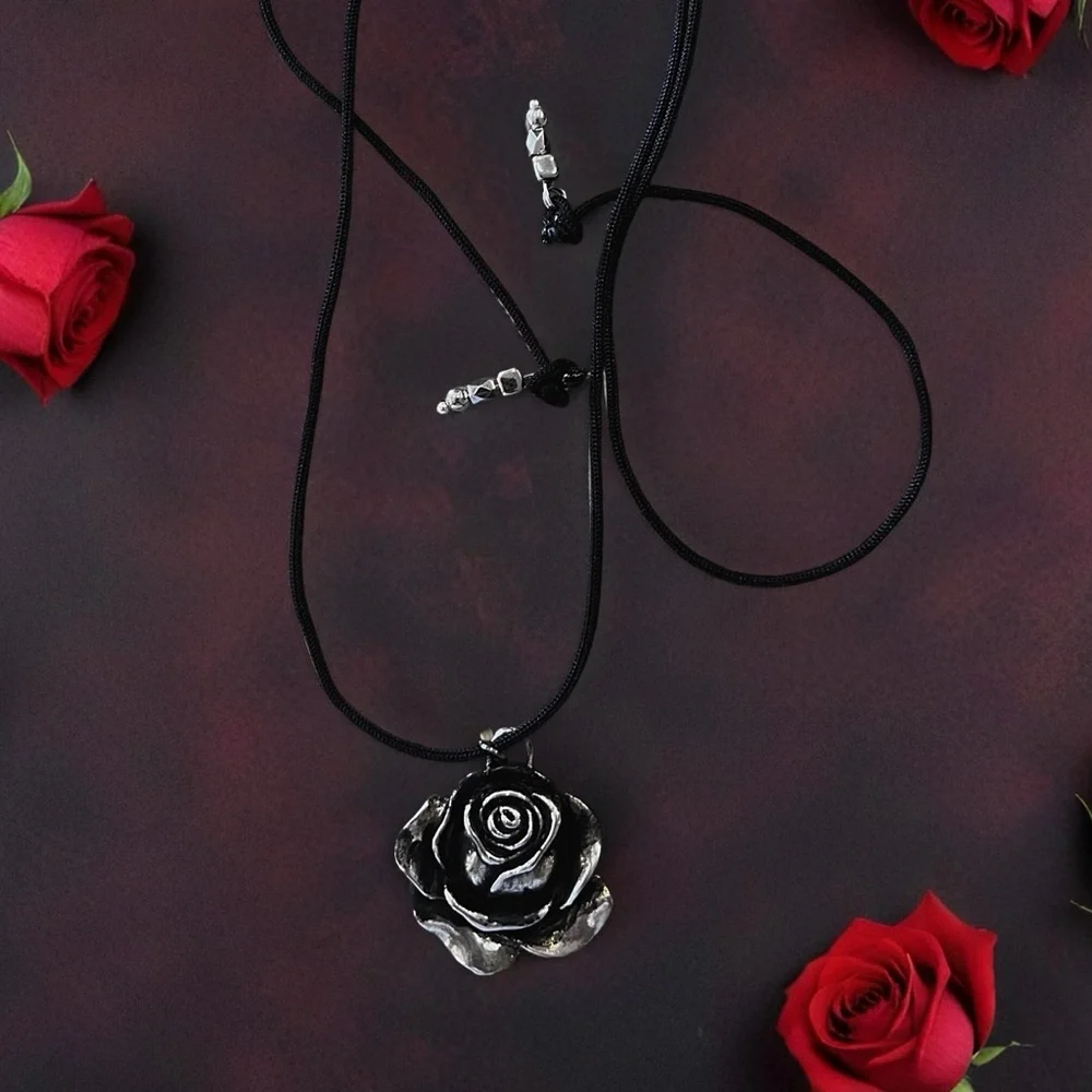 Vintage Gothic Black Rose Pendant Choker Necklace
